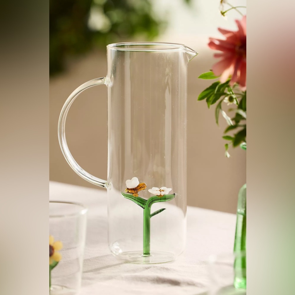 Anthropologie BEE + BLOOM GLASS PITCHER Style No.  97035380 Multi